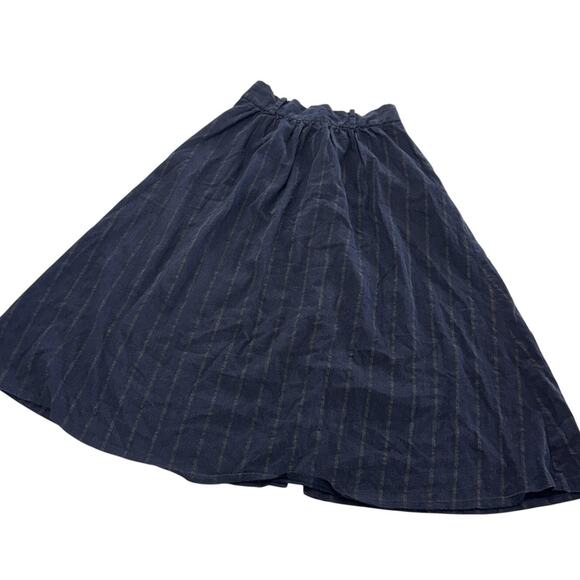 Massimo Dutti Skirt Womens 36 Small Navy Blue Stripe Button Front Midi Modest - Picture 2 of 8